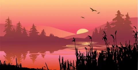 Sunset landscapes beautiful background Illustrazione stock