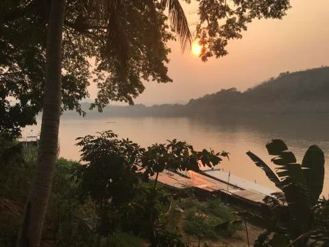 Sunset in Laos Foto stock