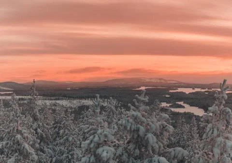 Sunset in Lapland at winter Foto stock