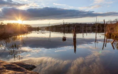 Sunset by Large Lake Stock Photos