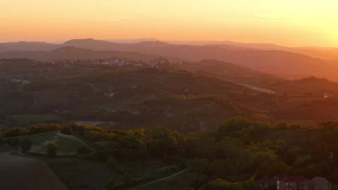 Sunset Layers of Rolling Wine Country Hills, Wide Aerial Flyover Stock Footage 347756538
