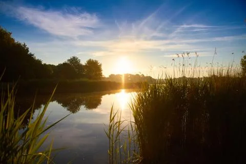 Sunset Leeghwaterplas 스톡 사진