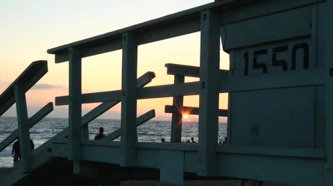 Sunset Lifeguard Shack Video stock 59746742