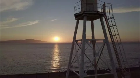 Sunset with lifeguard tower Stock Footage 157712338