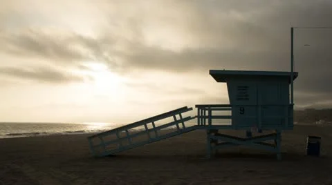 Sunset With Lifeguard Tower In Foreground HD Timelapse Stock Footage 18181354