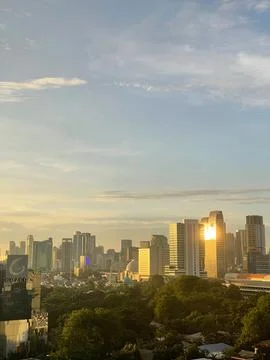Sunset Light Between Tall Buildings Stock Photos