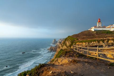 Sunset light on Cabo da Roca lighthouse Stock Photos