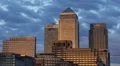 Sunset Light Canary Wharf London Business Busy City Corporate Office Building UK HD Footage