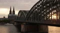 Sunset Light Cologne Cityscape Icon Cathedral Establishing Shot Skyline Germany HD Footage