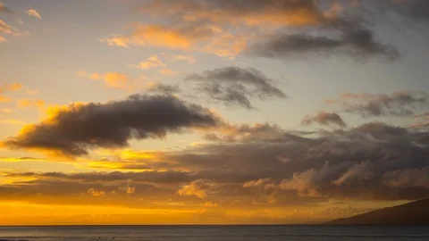 Sunset Light on Dramatic Moving Clouds over the Channel Between Maui and Molokai Stock Footage 128999519