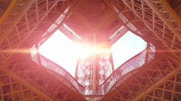 Sunset Light at Eiffel Tower Paris France Landmark, Bright Lens Flare French Stock Footage 86040504