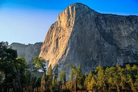 Sunset Light on El Capitan in Fall, Yosemite National Park, California Stock Photos