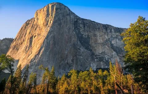 Sunset Light on El Capitan in Fall, Yosemite National Park, California Stock Photos