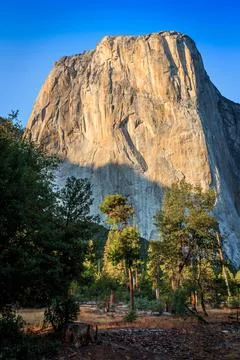 Sunset Light on El Capitan in Fall, Yosemite National Park, California Stock Photos