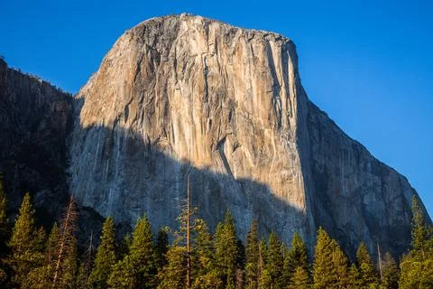 Sunset Light on El Capitan in Fall, Yosemite National Park, California Stock Photos