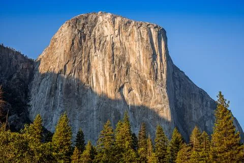 Sunset Light on El Capitan in Fall, Yosemite National Park, California Stock Photos