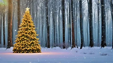 Sunset light falls on a Christmas tree in a dense forest with trees in winte Stock Footage 258226146