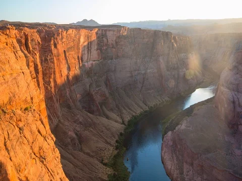 Sunset light on the Horseshoe Bend and Colorado river on Grand Canyon Stock Footage 80190857