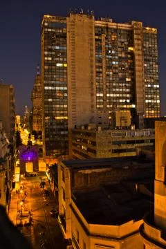 Sunset light in Montevideo with great perspective to the skyline. Buildings.. Foto stock