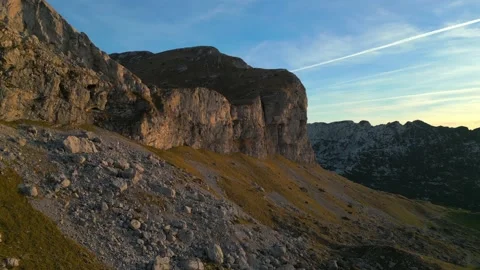 Sunset light in mountains, aerial view. Stock Footage 232274244