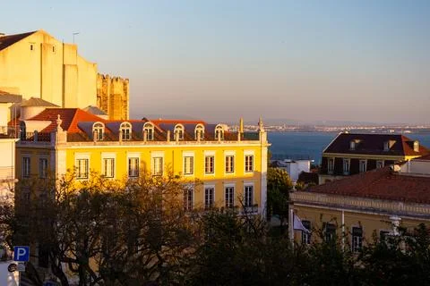 Sunset light over the buildings Stock Photos