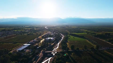 Sunset Light Over Cafayate Town and Valley Argentina Aerial Stock Footage 332229613