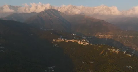 Sunset Light Over Dharamsala Mountain Landscape from Above Stock Footage 328712266