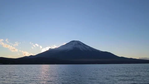 Sunset light over Mount Fuji from lake Yamanaka, Yamanashi Prefecture, Japan Stock Footage 151433381