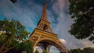 Sunset Light Paris Eiffel Tower From Down To Top View 4K Time Lapse France Stock Footage