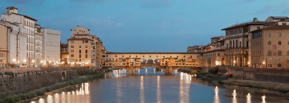 Sunset light on Ponte Vecchio - Old Bridge - in Florence, Italy. Stock Photos
