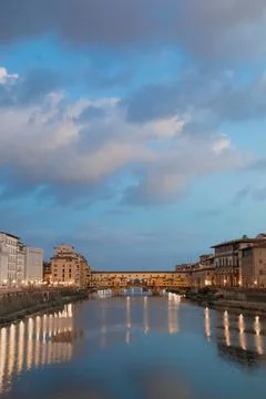 Sunset light on Ponte Vecchio - Old Bridge - in Florence, Italy. Stock Photos