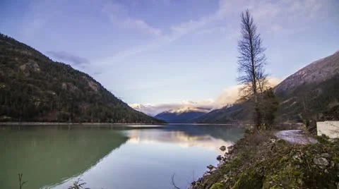 Sunset Light Reflection on Mountain by Lillooet Lake Video stock 12681236