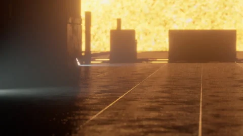 Sunset light shining over a city street with shadows and glowing shapes Stock Footage 344968058