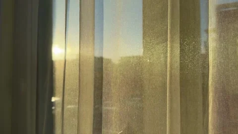 Sunset Light Through Sheer Curtain  Warm   Cozy Atmosphere Stock Footage 308808467