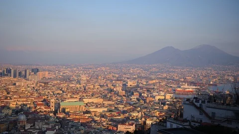 Sunset Light Time Lapse Aerial View Establishing Shot of Naples Cityscape Houses Video stock 106437143