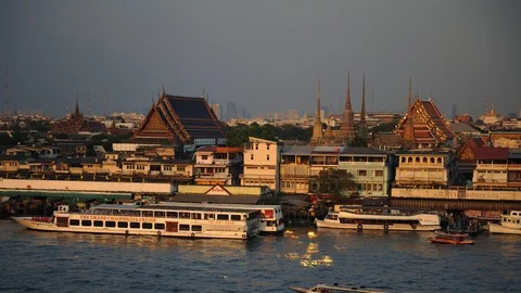 Sunset Light Time Lapse Aerial View Bangkok Skyline Buildings Iconic Landmark Video stock 109274963