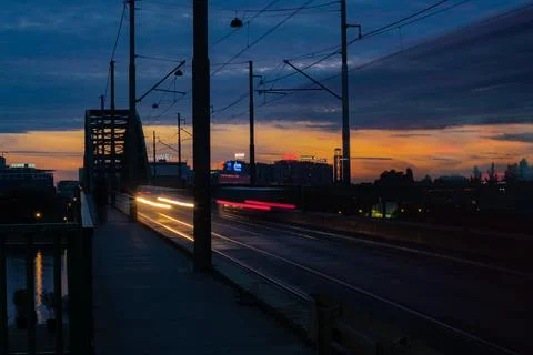 Sunset light trails Stock Photos