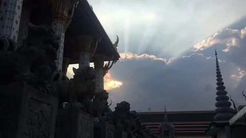 Sunset Light Wat Arun Temple Roof  Bangkok Thailand Stock Footage 92430854