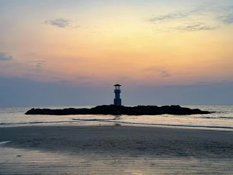 Sunset Lighthouse Serenity Stock Photos