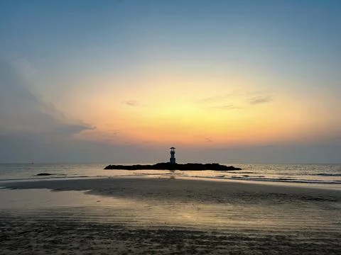 Sunset Lighthouse Serenity Stock Photos