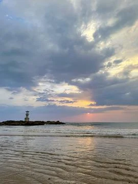 Sunset Lighthouse Serenity Stock Photos