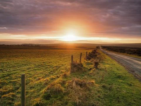 Sunset lighting up the clouds over Danby Moor, North York Moors National Park Stock Photos