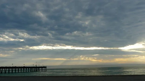 Sunset with lightrays at pier, 4K Stock Footage 47336283