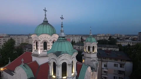 SUNSET LIGHTS AND CHURCH Stock Footage 280048604