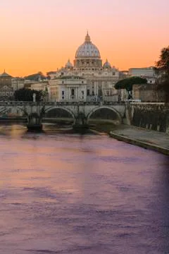 Sunset lights of the basilica St Peter in Rome, Italy Stock Photos