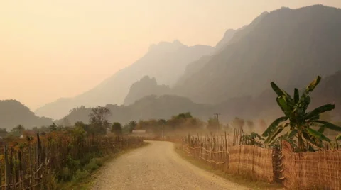 Sunset at limestone mountains of Vang Vieng, Laos Stock Footage 40432174