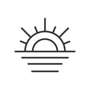 Sunset, in line design. Sunset, evening sky, dusk, twilight, sunset icon, sun Stock Illustration
