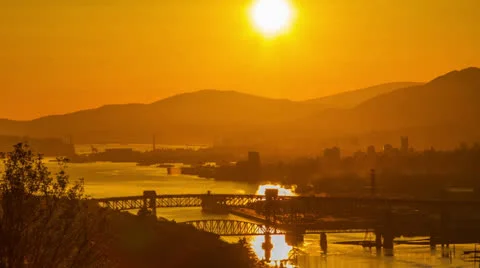 Sunset of Lion Gate and 2nd Narrow Bridge Video stock 24336643