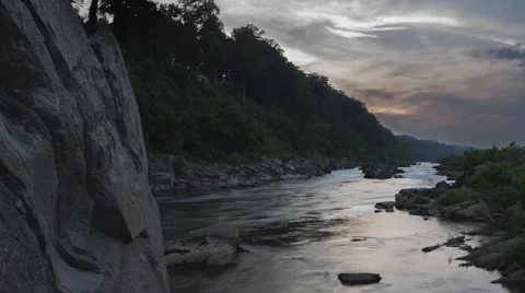 Sunset at Little Falls on the Potomac River - Panning 4k Timelapse Stock Footage 65295251