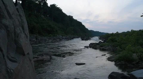 Sunset at Little Falls on the Potomac River (Wide Angle) 24mm Stock Footage 65295268